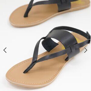 NWOB - Rule London Genuine Leather Toe Post Sling Back Sandal - Black - Size 7.5